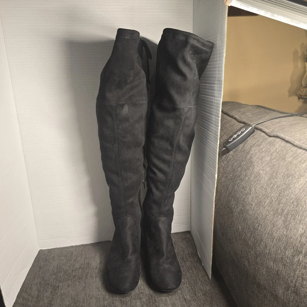 Black Over The Knee Boots Size 8W Kelly & Katie Black Suede Side Zip Block Heel